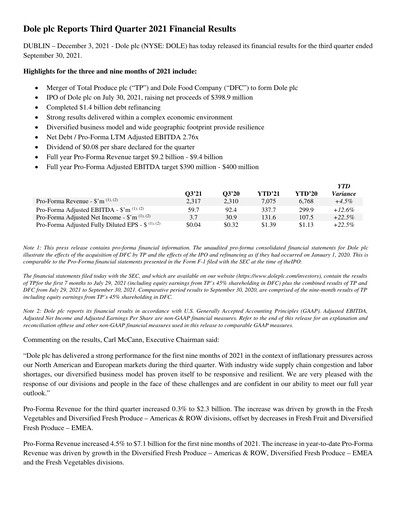 Thumbnail Dole PLC Quarterly Report 2021-q3