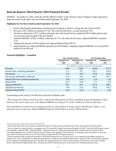 Thumbnail Dole PLC Quarterly Report 2024-q3