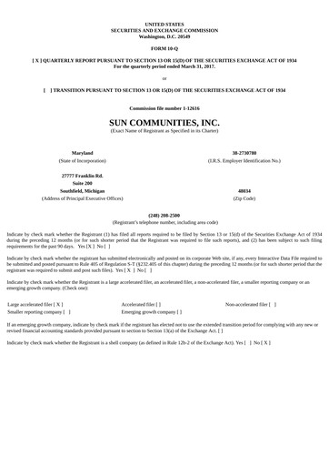 Thumbnail Sun Communities
 Quarterly Report 2017-q1