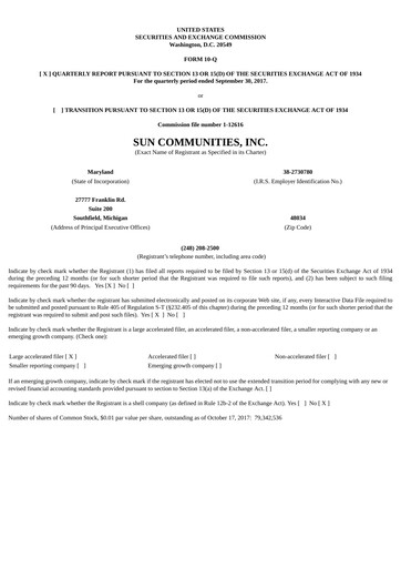 Thumbnail Sun Communities
 Quarterly Report 2017-q3
