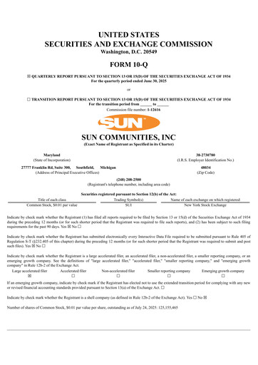 Thumbnail Sun Communities
 Quarterly Report 2025-q2