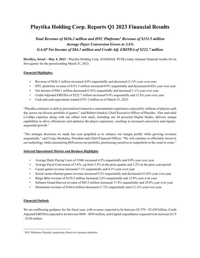 Miniature Playtika Rapport trimestriel 2023-q1