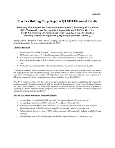 Miniature Playtika Rapport trimestriel 2024-q3