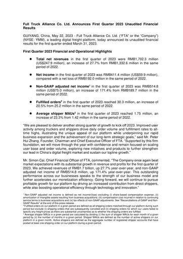 Vorschaubild Full Truck Alliance Quartalsbericht 2023-q1