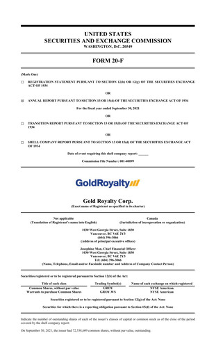 Thumbnail Gold Royalty Corp Annual Report 2021