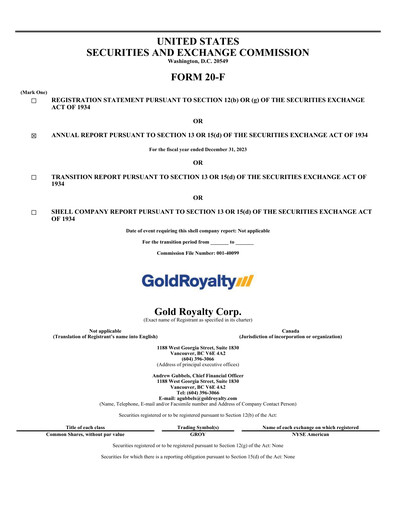 Thumbnail Gold Royalty Corp Annual Report 2023