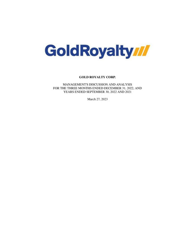 Thumbnail Gold Royalty Corp Financial Report 2022-q4