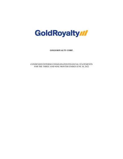 Thumbnail Gold Royalty Corp Financial Statement 2022-q3