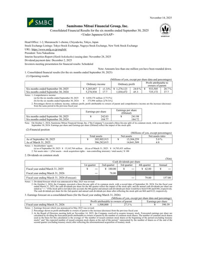 Thumbnail Sumitomo Mitsui Financial Group Half-year Report 2026