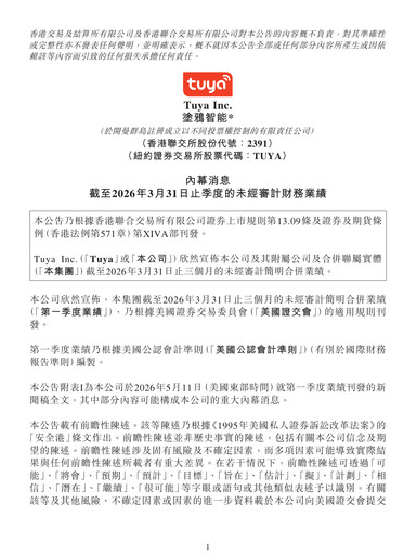 Thumbnail Tuya Inc. Quarterly Report 2026-q1