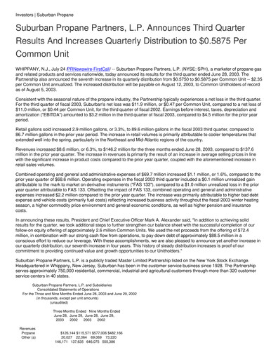 Thumbnail Suburban Propane Partners Quarterly Report 2003-q3