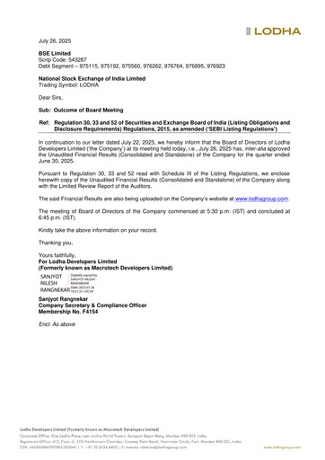 Thumbnail Lodha Group Quarterly Report 2025-q1