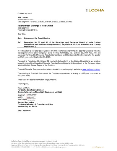 Thumbnail Lodha Group Quarterly Report 2025-q2