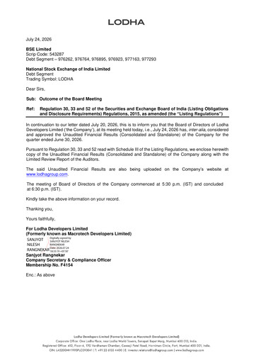 Thumbnail Lodha Group Quarterly Report 2026-q1