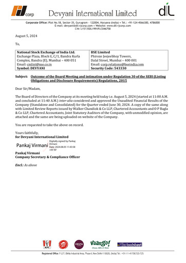 Thumbnail Devyani International Quarterly Report 2024-q1