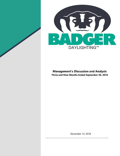Thumbnail Badger Infrastructure Solutions Quarterly Report 2018-q3