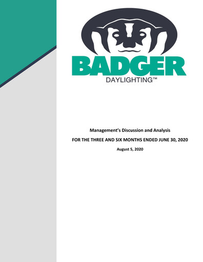 Thumbnail Badger Infrastructure Solutions Quarterly Report 2020-q2
