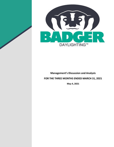 Thumbnail Badger Infrastructure Solutions Quarterly Report 2021-q1