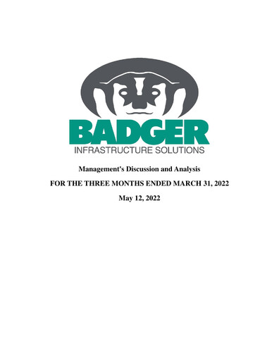 Thumbnail Badger Infrastructure Solutions Quarterly Report 2022-q1