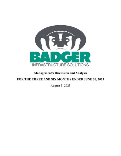 Thumbnail Badger Infrastructure Solutions Quarterly Report 2023-q2