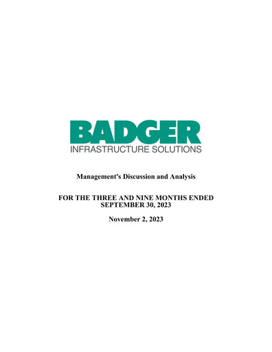 Thumbnail Badger Infrastructure Solutions Quarterly Report 2023-q3