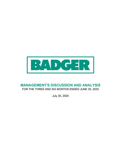 Thumbnail Badger Infrastructure Solutions Quarterly Report 2025-q2