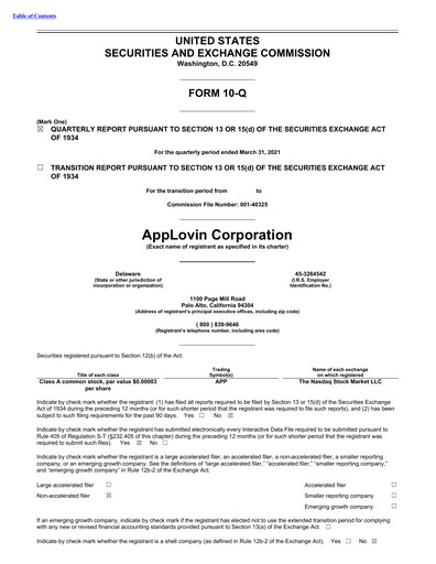 Miniature AppLovin Rapport trimestriel 2021-q1