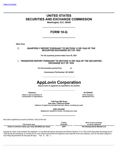 Miniature AppLovin Rapport trimestriel 2021-q2
