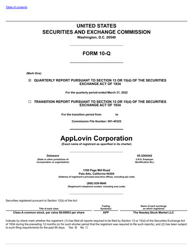 Miniature AppLovin Rapport trimestriel 2022-q1