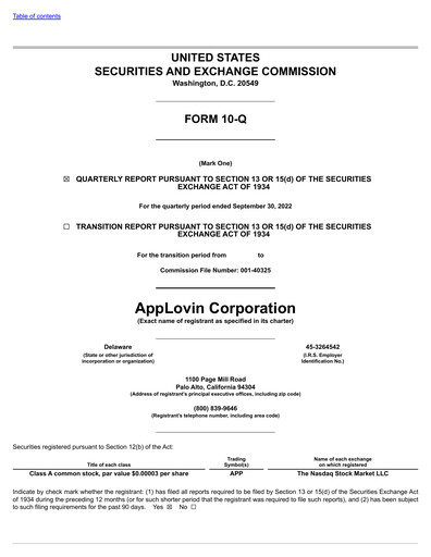 Miniature AppLovin Rapport trimestriel 2022-q3