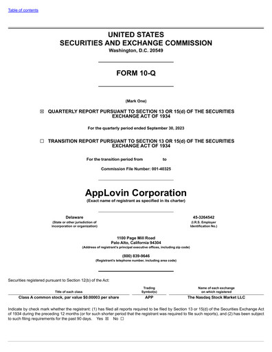 Miniature AppLovin Rapport trimestriel 2023-q3