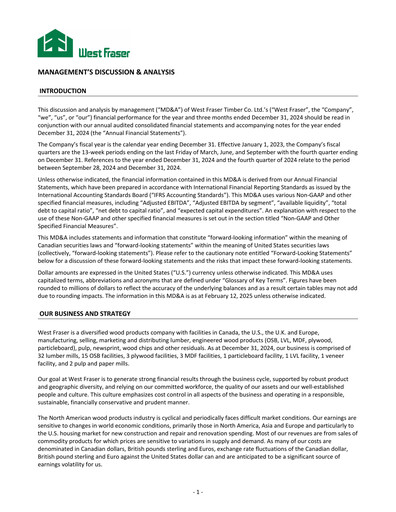Thumbnail West Fraser Timber Financial Report 2024