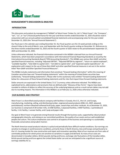 Thumbnail West Fraser Timber Financial Report 2025