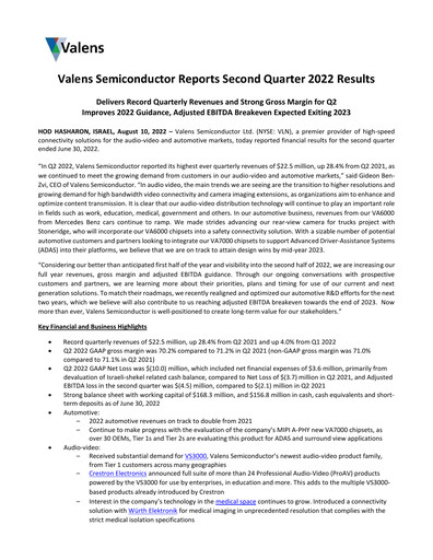 Miniature Valens Semiconductor Rapport trimestriel 2022-q2