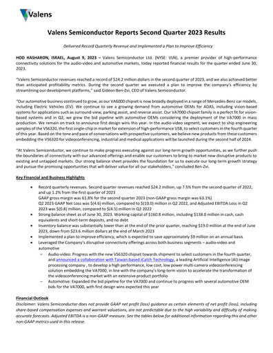 Miniature Valens Semiconductor Rapport trimestriel 2023-q2