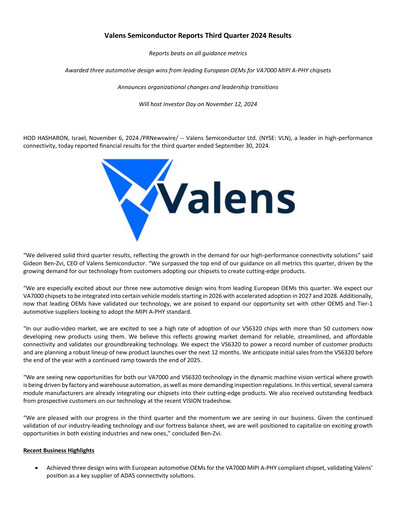 Miniature Valens Semiconductor Rapport trimestriel 2024-q3