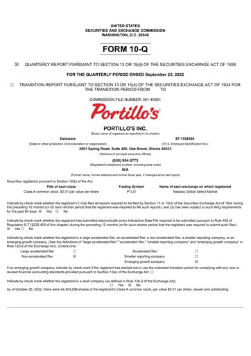 Thumbnail Portillo's Quarterly Report 2022-q3