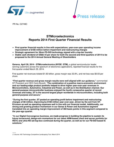 Thumbnail STMicroelectronics Quarterly Report 2014-q1