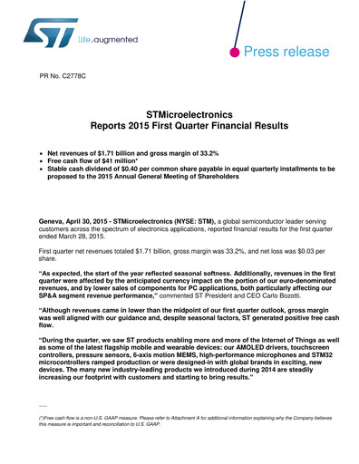 Thumbnail STMicroelectronics Quarterly Report 2015-q1