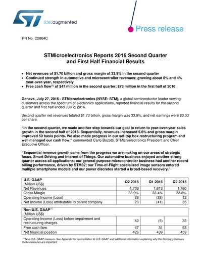Thumbnail STMicroelectronics Quarterly Report 2016-q2