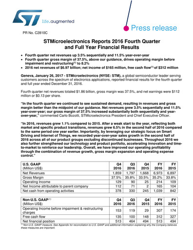 Thumbnail STMicroelectronics Quarterly Report 2016-q4