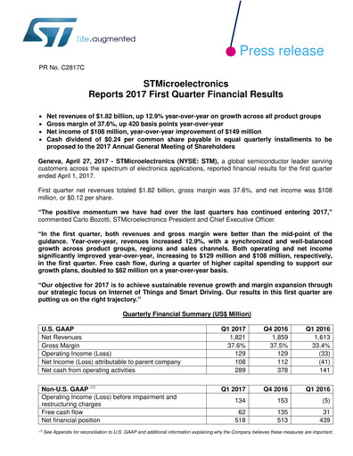 Thumbnail STMicroelectronics Quarterly Report 2017-q1