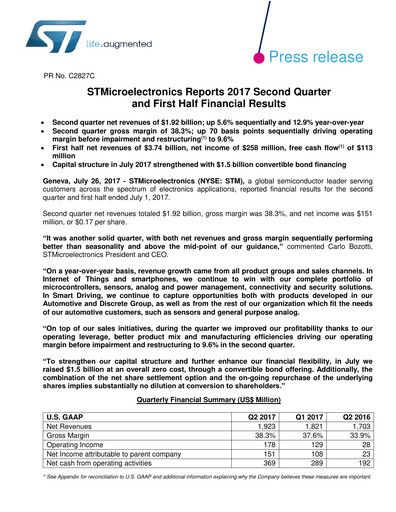 Thumbnail STMicroelectronics Quarterly Report 2017-q2