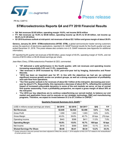 Thumbnail STMicroelectronics Quarterly Report 2018-q4