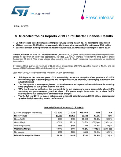 Thumbnail STMicroelectronics Quarterly Report 2019-q3