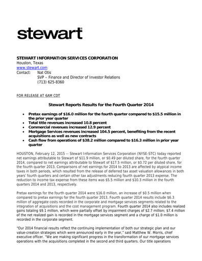 Thumbnail Stewart Information Services Quarterly Report 2014-q4