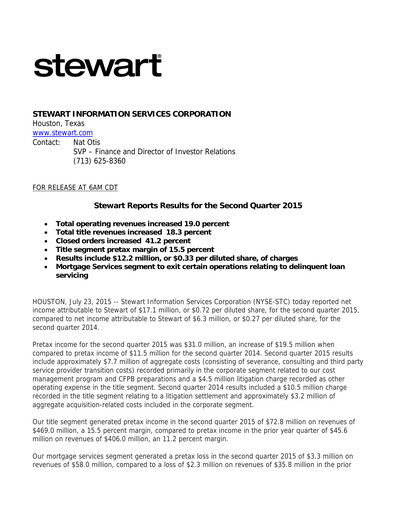 Thumbnail Stewart Information Services Quarterly Report 2015-q2