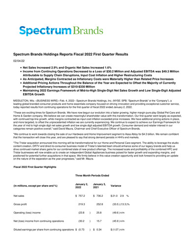 Thumbnail Spectrum Brands
 Quarterly Report 2022-q1