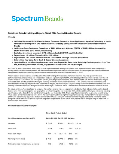 Thumbnail Spectrum Brands
 Quarterly Report 2024-q2