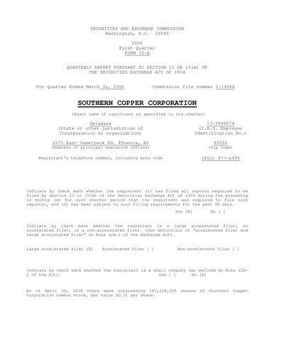 Thumbnail Southern Copper Quarterly Report 2006-q1